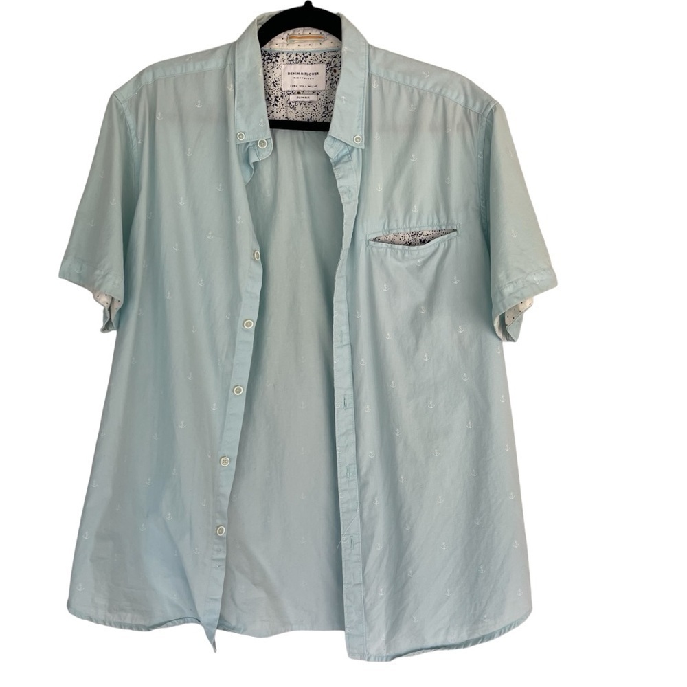 Denim & Flower Ricky Singh Cotton Anchor Print Short Sleeve Button Down Shirt - Picture 2 of 11
